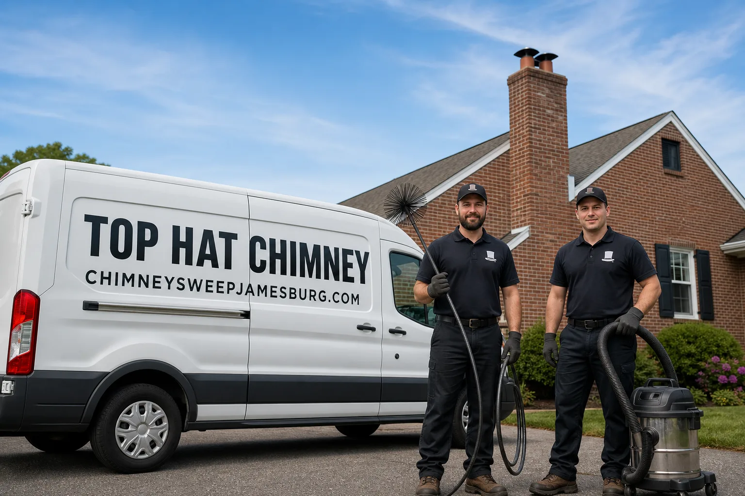 Top Hat Chimney chimney cleaning service vehicle and crew in Jamesburg, NJ